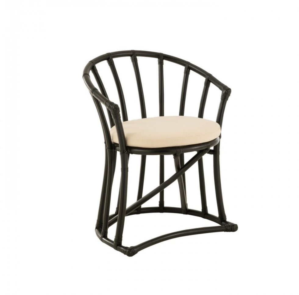 Stoel + Kussen Rotan/Textiel Zwart/Wit - Eetkamerstoel - J-Line - livinglovely.nl