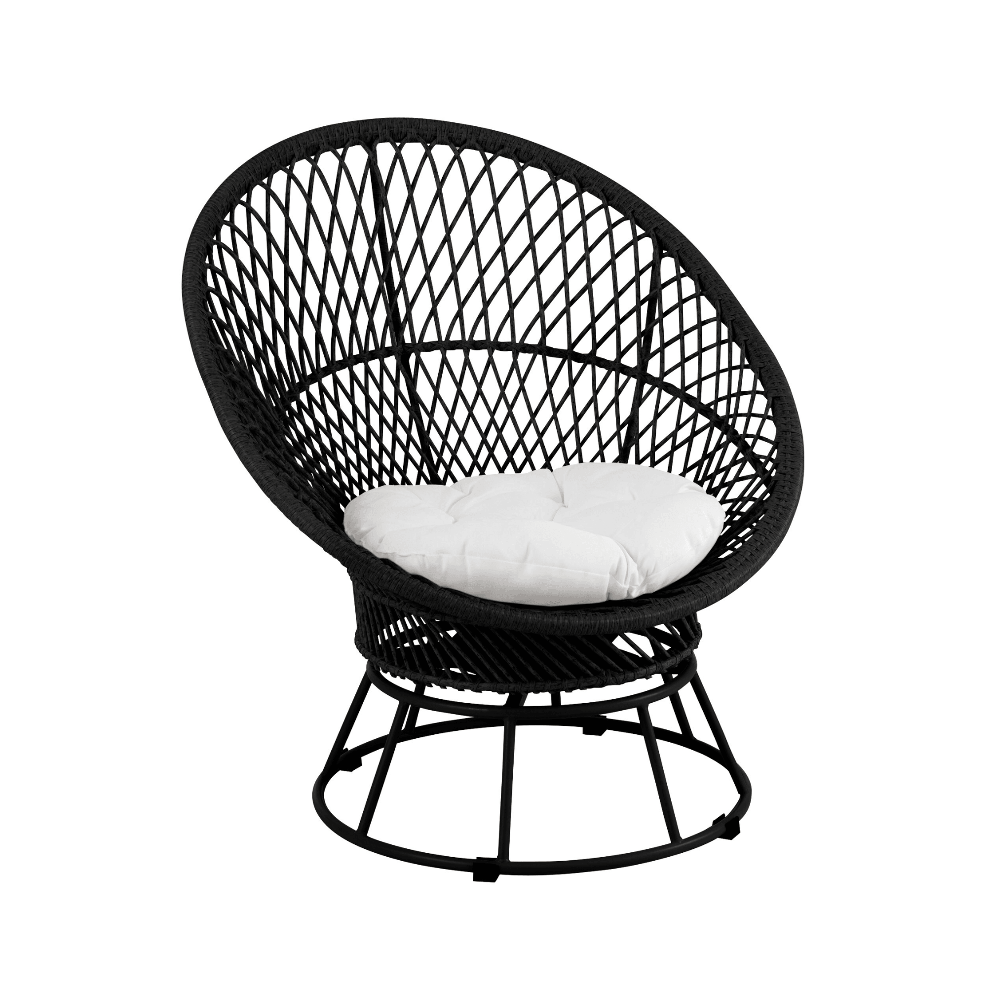 Stoel + Kussens Zayo Draai Metaal/Riet Zwart - Outdoor loungestoel - J-Line - livinglovely.nl