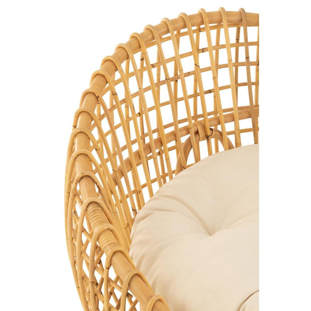 Stoel Lise + Kussen 1 Persoon Rotan/Textiel Naturel/Wit J-Line