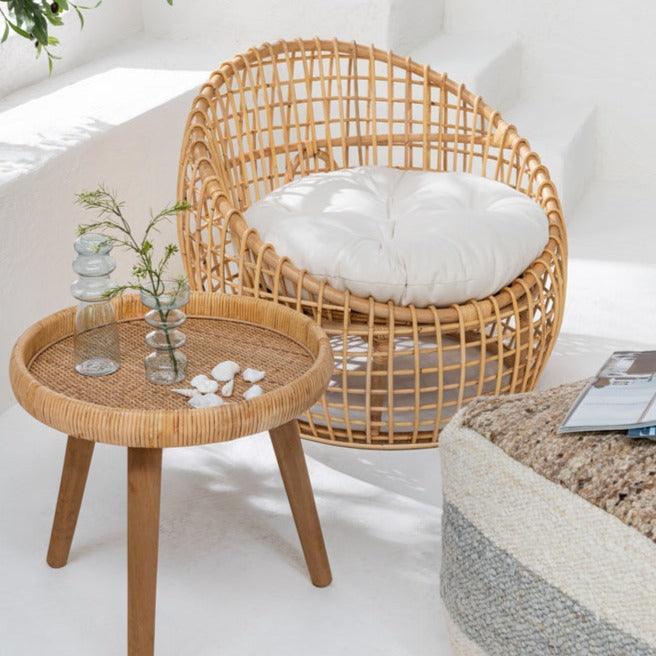 Stoel Lise + Kussen 1 Persoon Rotan/Textiel Naturel/Wit J-Line - Fauteuil - J-Line - livinglovely.nl