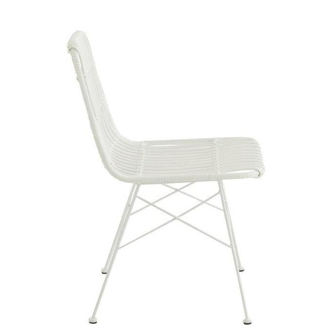 Stoel Rachel Buiten Metaal/Rattan Wit - Eetkamerstoel - J-Line - livinglovely.nl