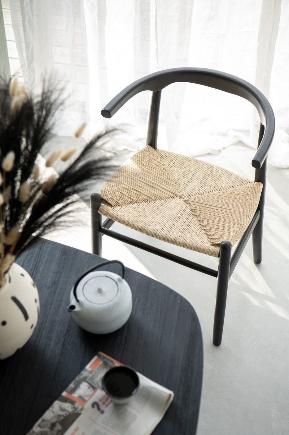 Stoel Toon Beukenhout/Touw Zwart - Eetkamerstoel - J-Line - livinglovely.nl