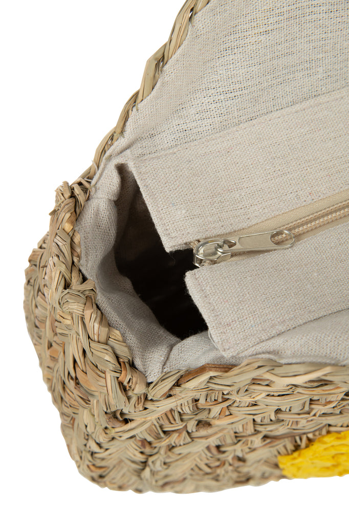 Strandtas Rond Bloem Zeegras Nat/Geel - Tas - J-Line - livinglovely.nl