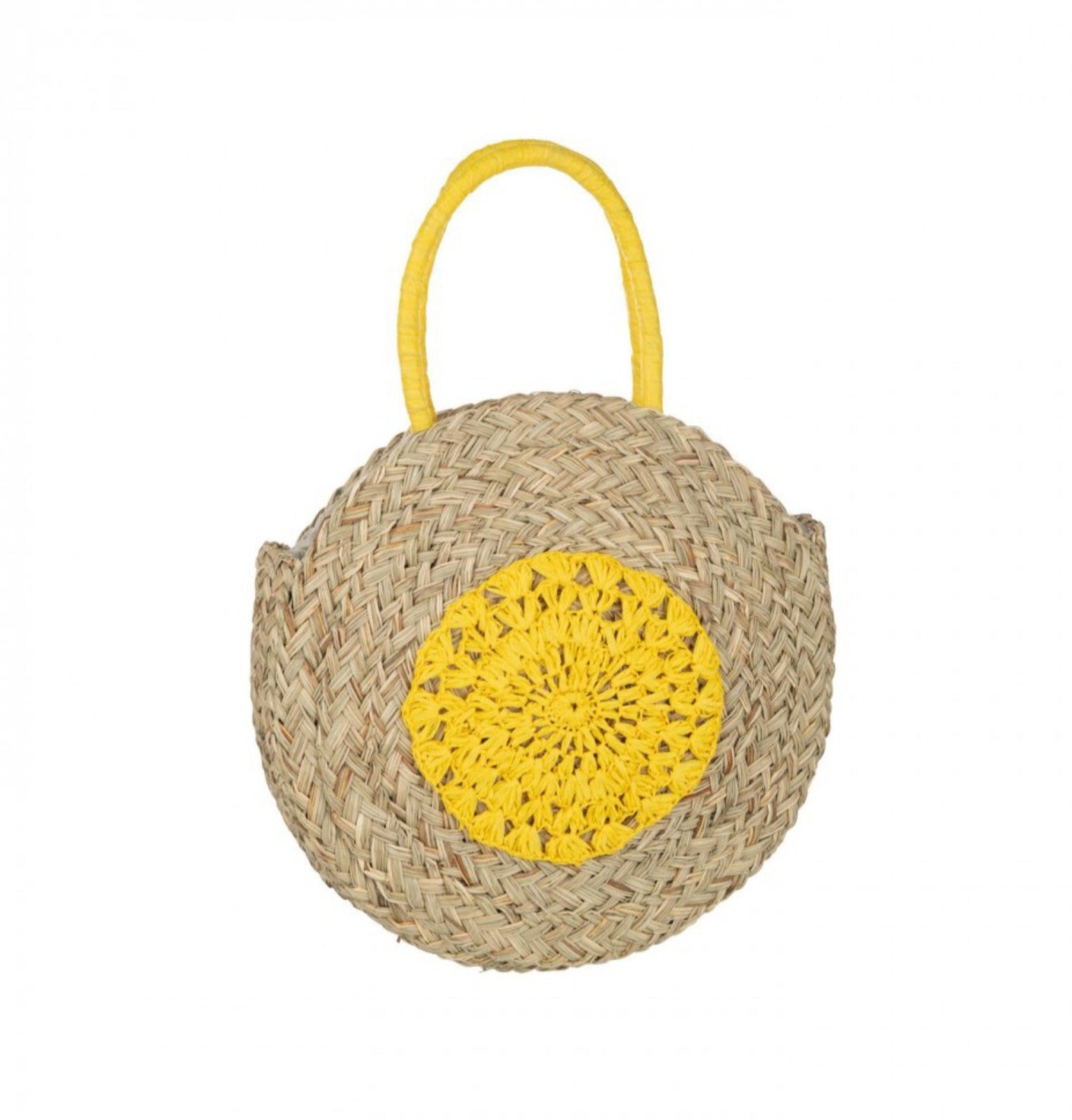 Strandtas Rond Bloem Zeegras Nat/Geel - Tas - J-Line - livinglovely.nl