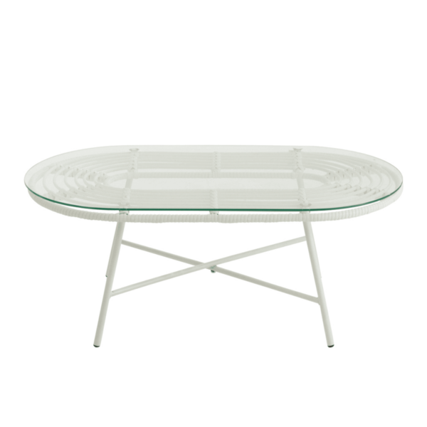 Tafel Laag Ovaal Buiten Metaal/Glas Wit - Outdoor tafel - J-Line - livinglovely.nl
