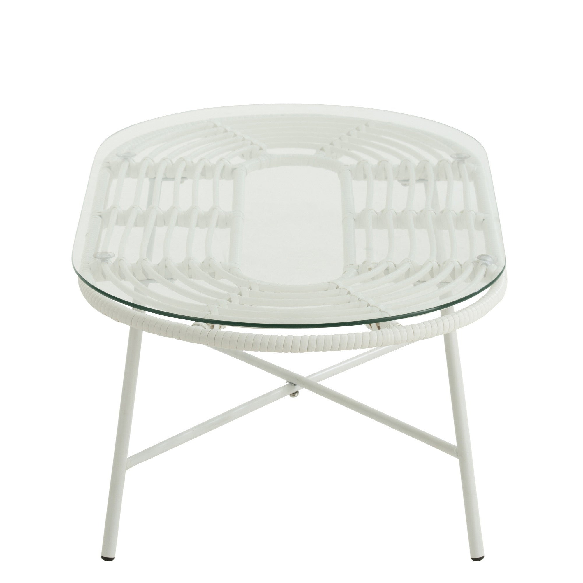 Tafel Laag Ovaal Buiten Metaal/Glas Wit - Outdoor tafel - J-Line - livinglovely.nl