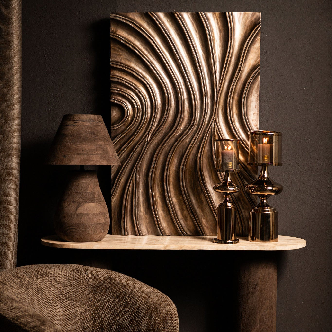 Tafellamp Peake Bruin Mangohout Small PTMD - Tafellamp - PTMD - livinglovely.nl