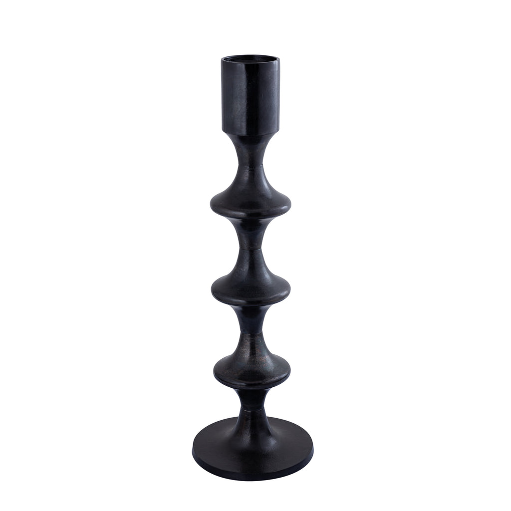 Taika Black alu round kandelaar tabs hoog 92cm PTMD - Kandelaar - PTMD - livinglovely.nl
