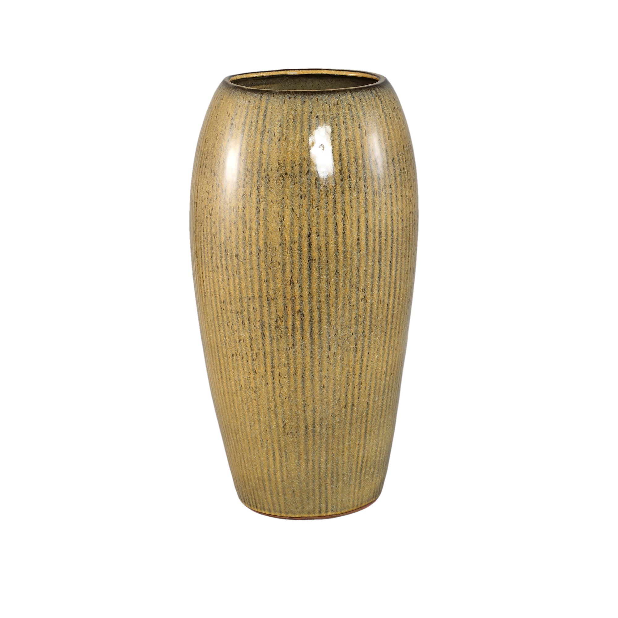 Tamica Dark Brown Ceramic Pot M van PTMD, donkerbruine keramieken pot op witte achtergrond
