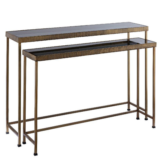 Thari Gold Alu Side Table With Glass Top set van 2 PTMD , Sidetable , PTMD , livinglovely.nl