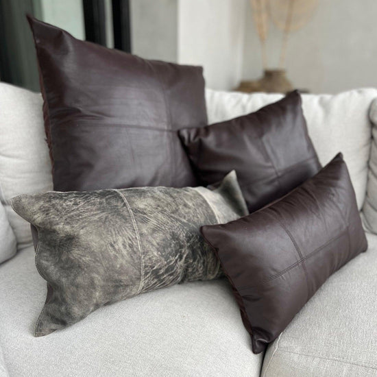 The Four Panel Leather Cushion Cover - Choco - 60x60 , Kussenhoes , Bazar Bizar , livinglovely.nl