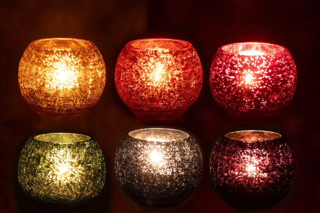 Theelichthouder Bal Craquelé Glas Mix Set van 6 - Theelichthouder - J-Line - livinglovely.nl