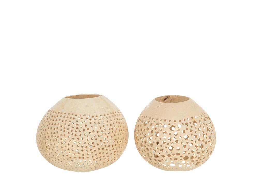 Theelichthouder Kokosnoot Gaatjes Naturel Set van 2 - Theelichthouder - J-Line - livinglovely.nl