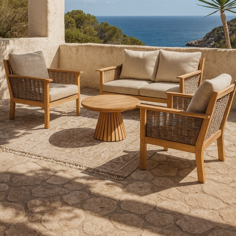 Tuinset Malaga van Livingfurn, Naturel teak met beige kussens