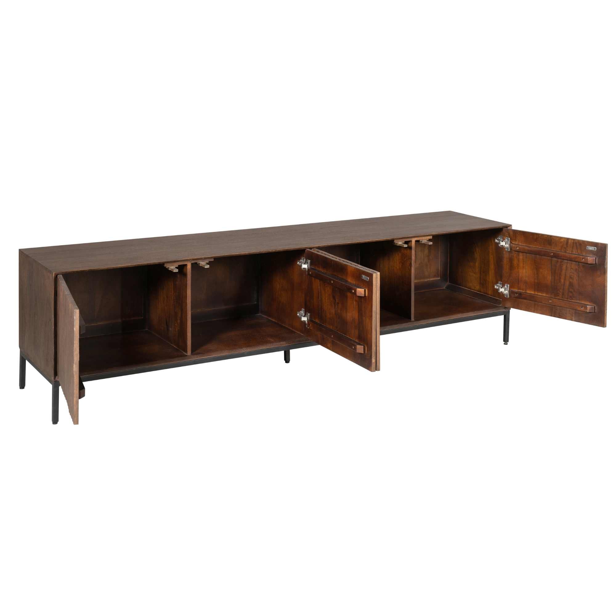 Tv Meubel Madison Mangohout Bruin 210cm van Starfurn, 210 cm breed meubel tegen een woonkamerwand