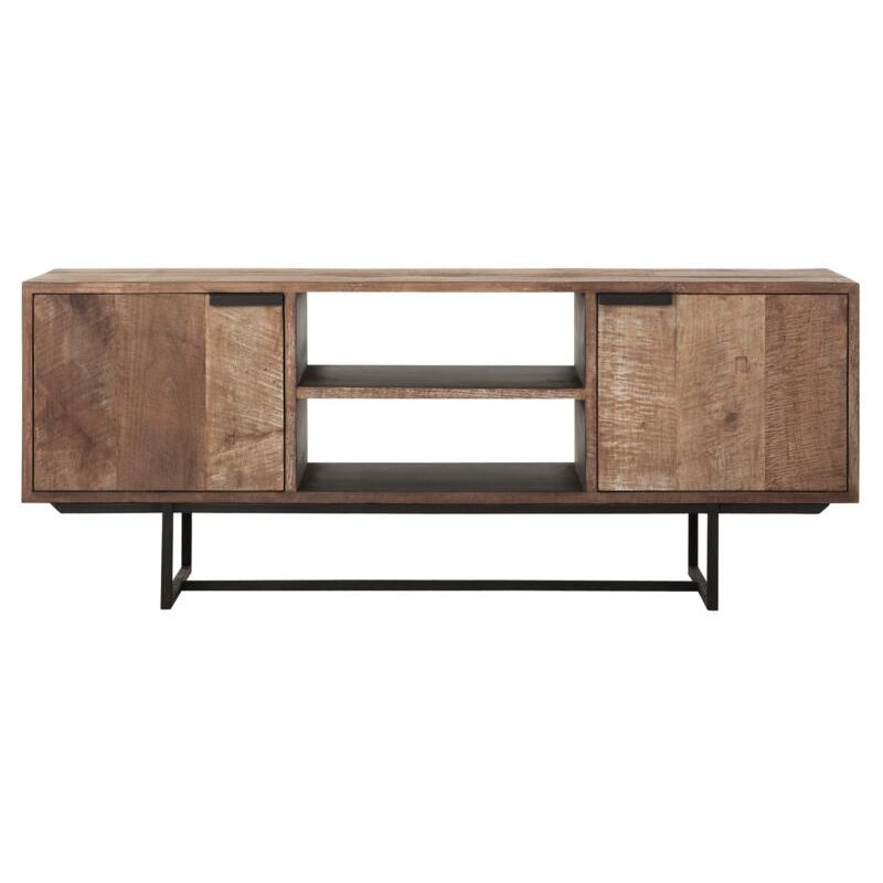 TV-meubel Odeon 150cm verweerd teak met zwart frame detail