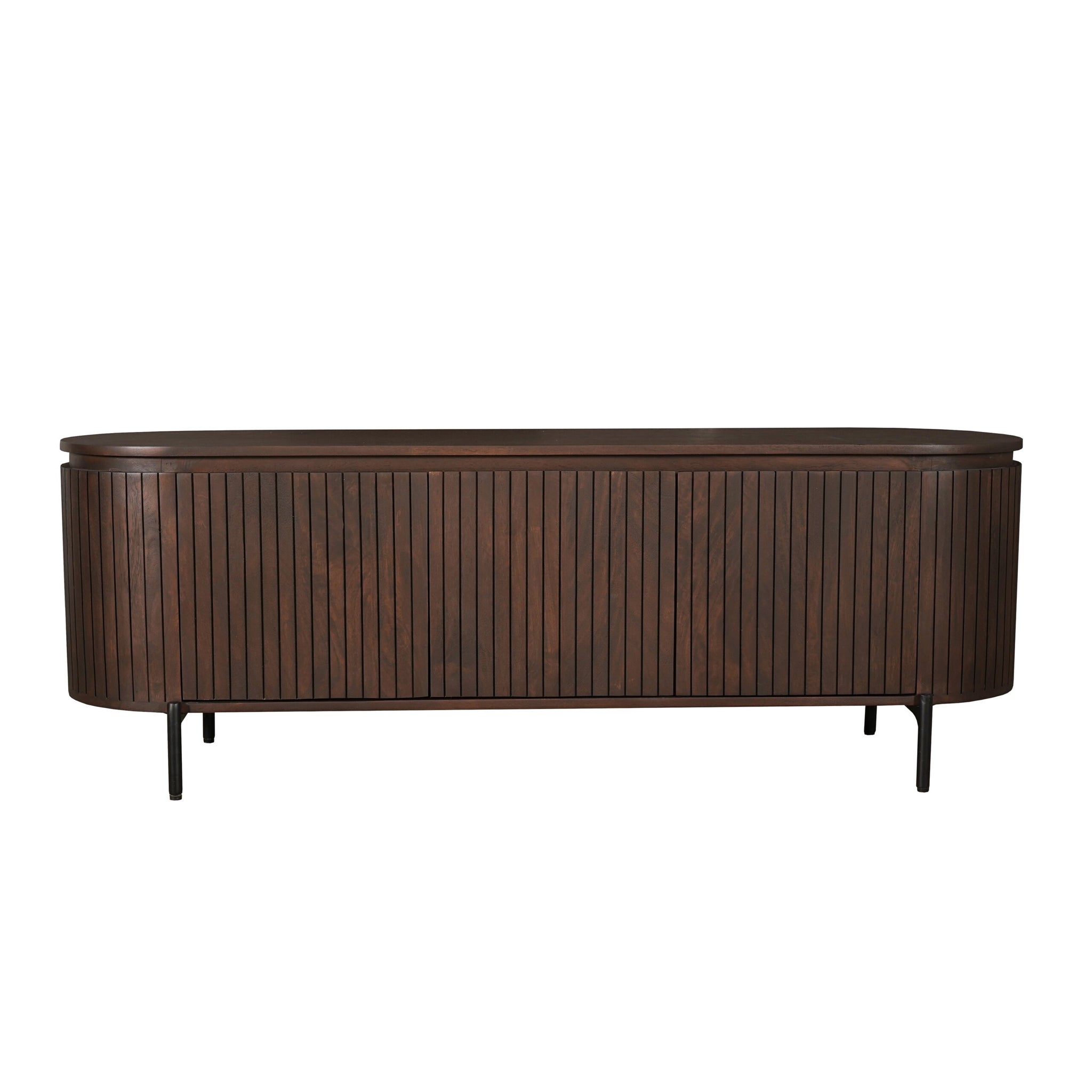 Solana tv meubel 165 cm schuin van voren op een zwart metalen onderstel