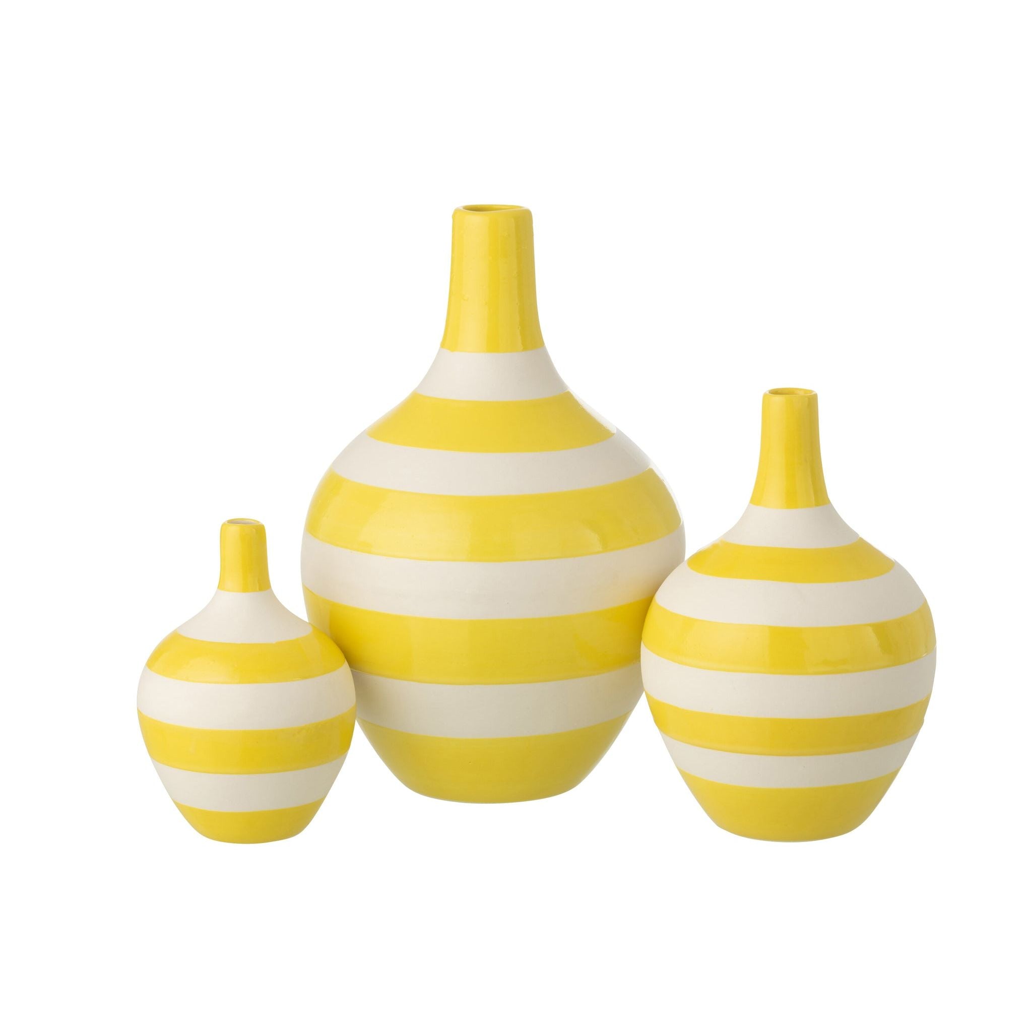 Set Van 3 Vaas Gestreept Porselein Wit/Geel J-Line