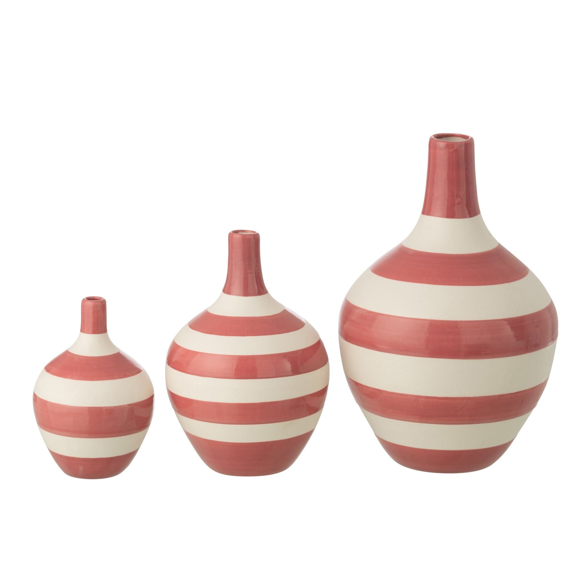 Set Van 3 Vaas Gestreept Porselein Wit/Roze J-Line