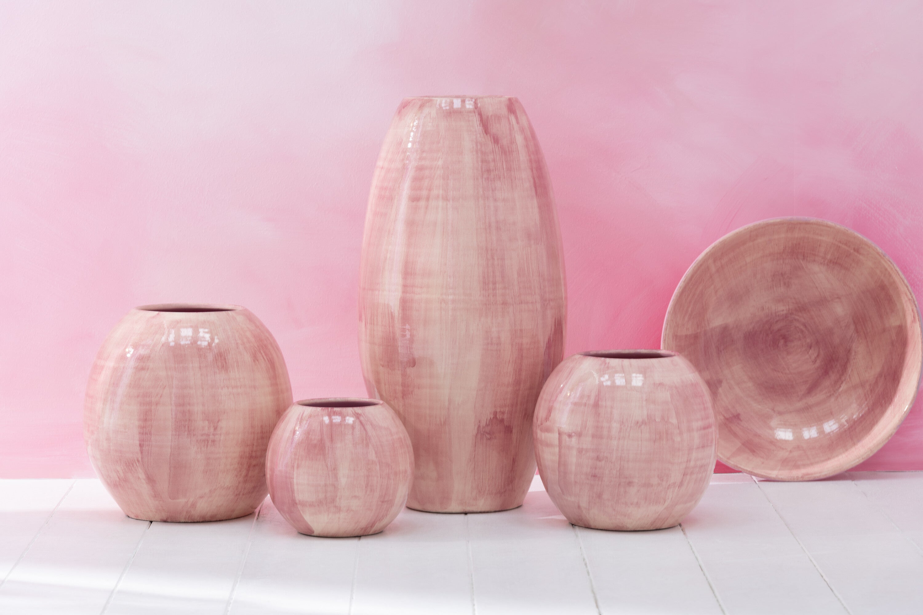 Vaas Handgeschilderd Keramiek Roze 30x30x51cm J-Line - Vaas - J-Line - livinglovely.nl
