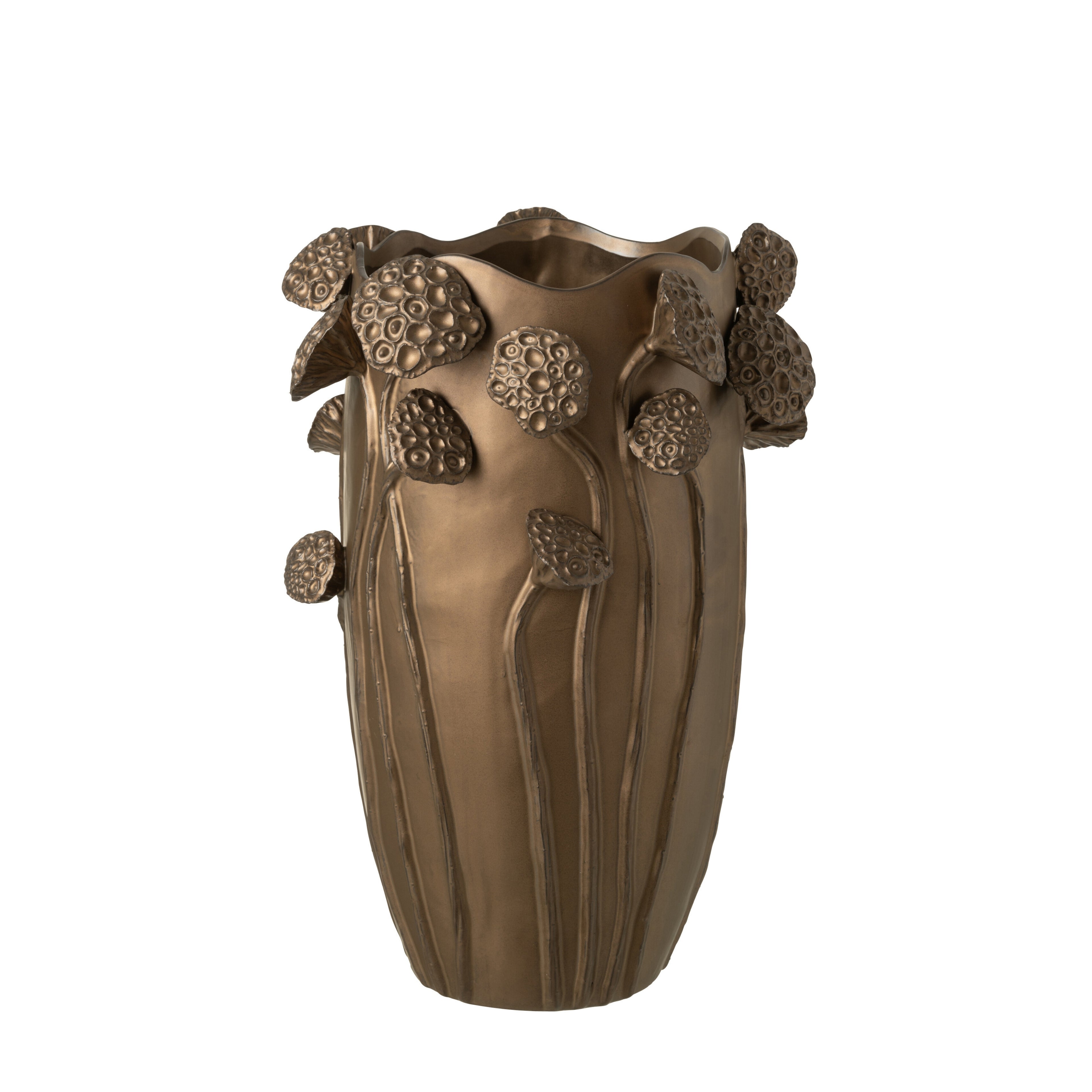 Vaas Lotus Pod Keramiek Koperkleurig Large L35,5xb35xh51cm J-Line - Vaas - J-Line - livinglovely.nl