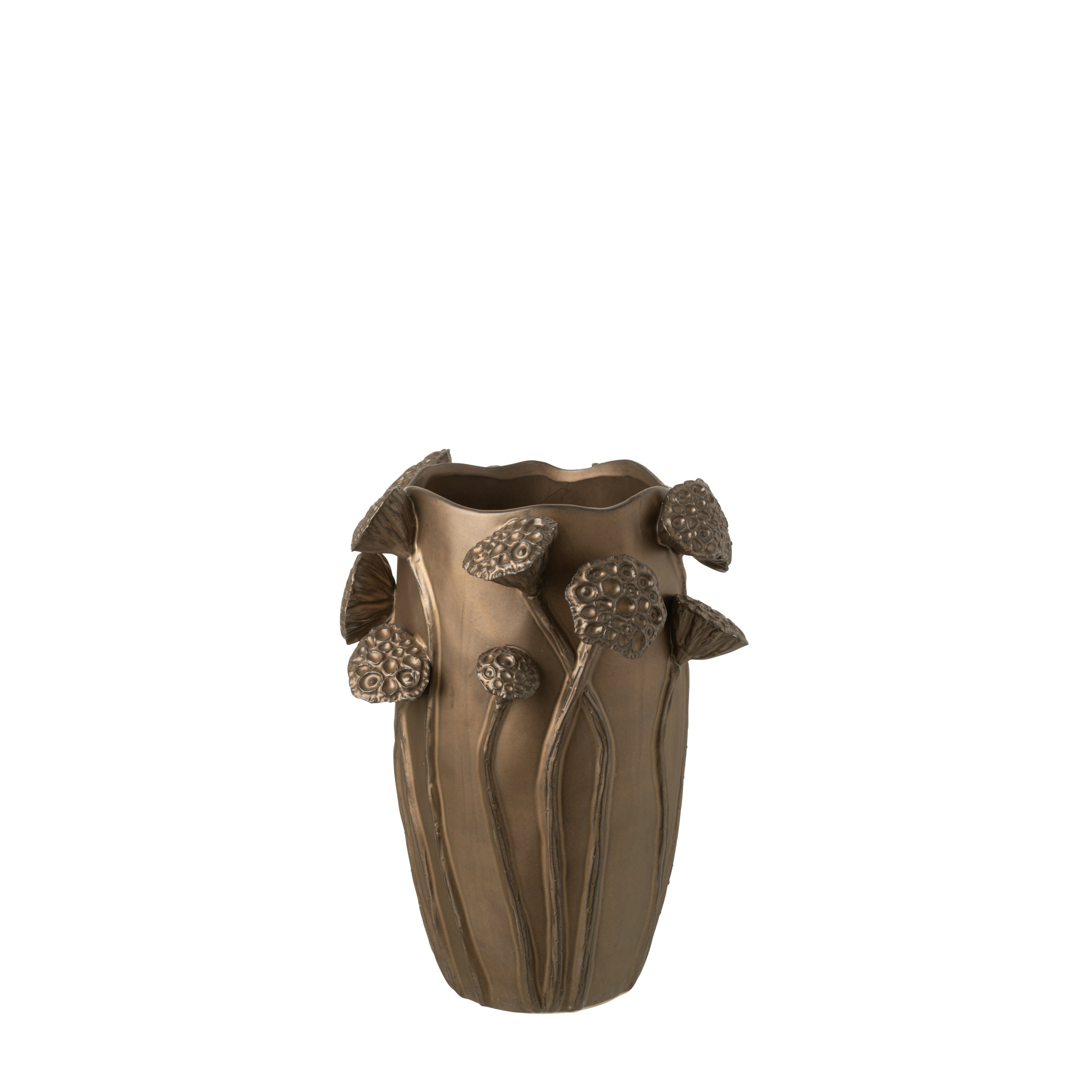 Vaas Lotus Pod Keramiek Koperkleurig Small L27,5xb25,5xh35cm J-Line - Vaas - J-Line - livinglovely.nl