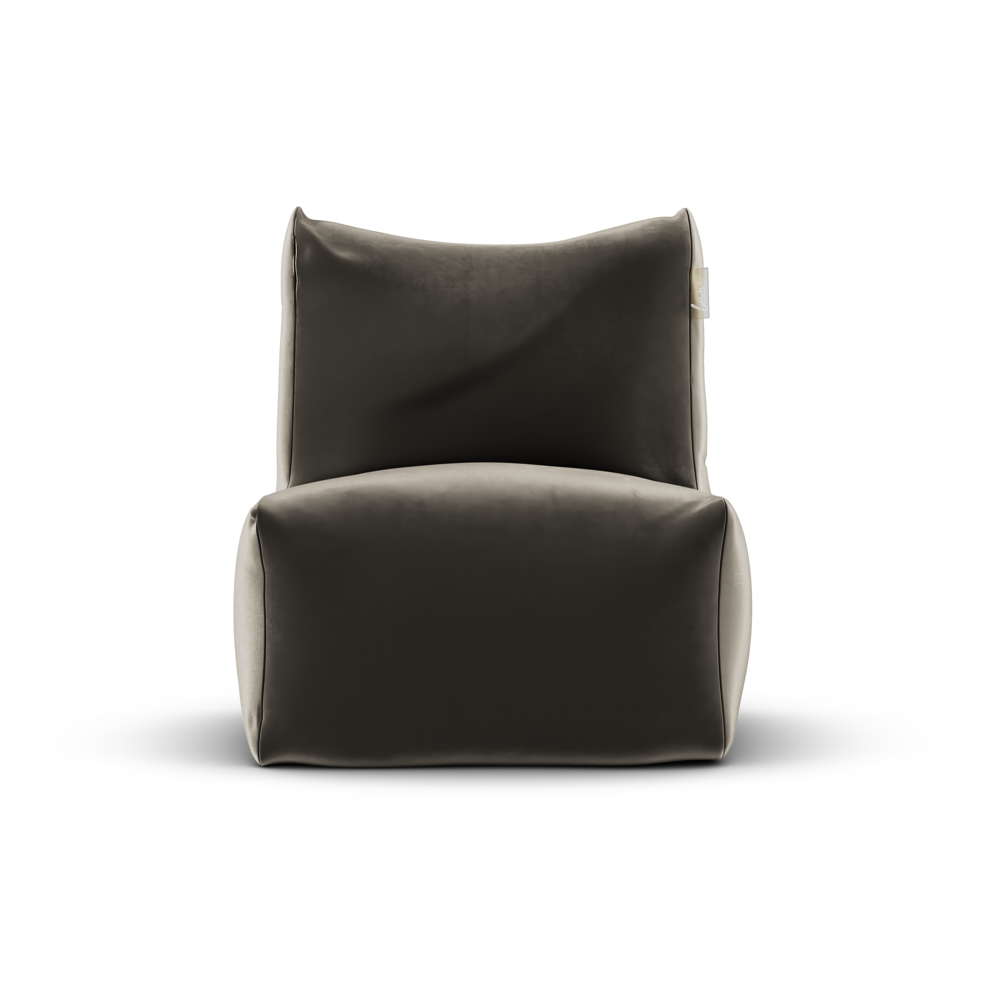 Khaki velvet Junior Lounge Seat van Laui Lounge van voren, met zitting van 68 bij 68 centimeter