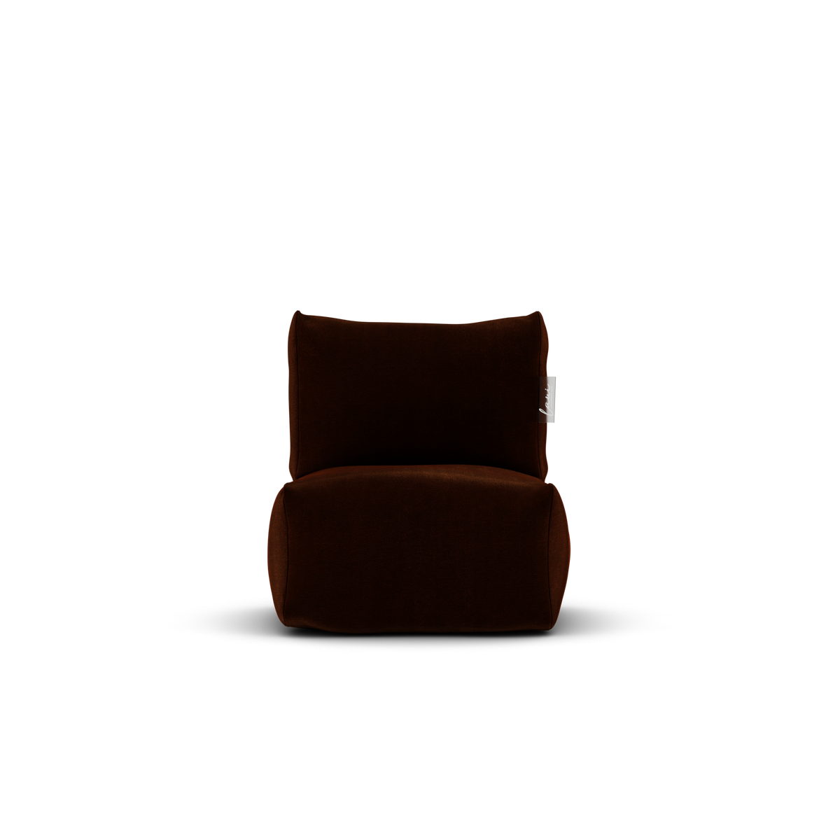 Koperrode velvet kinderstoel van Laui Lounge van voren, met zitting van 48 bij 48 centimeter