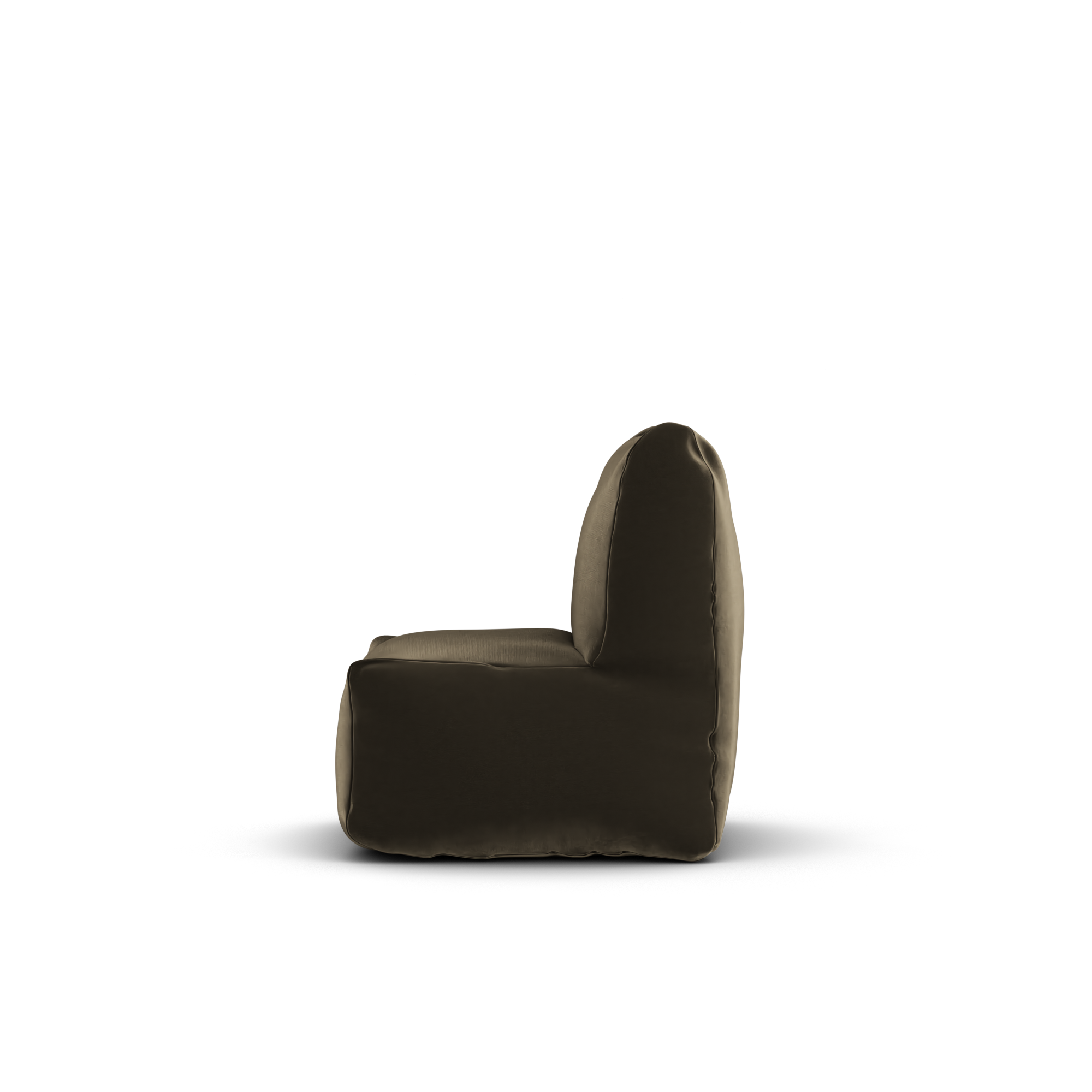 Taupe velvet kinderstoel van Laui Lounge van opzij, met rughoogte van 50 centimeter