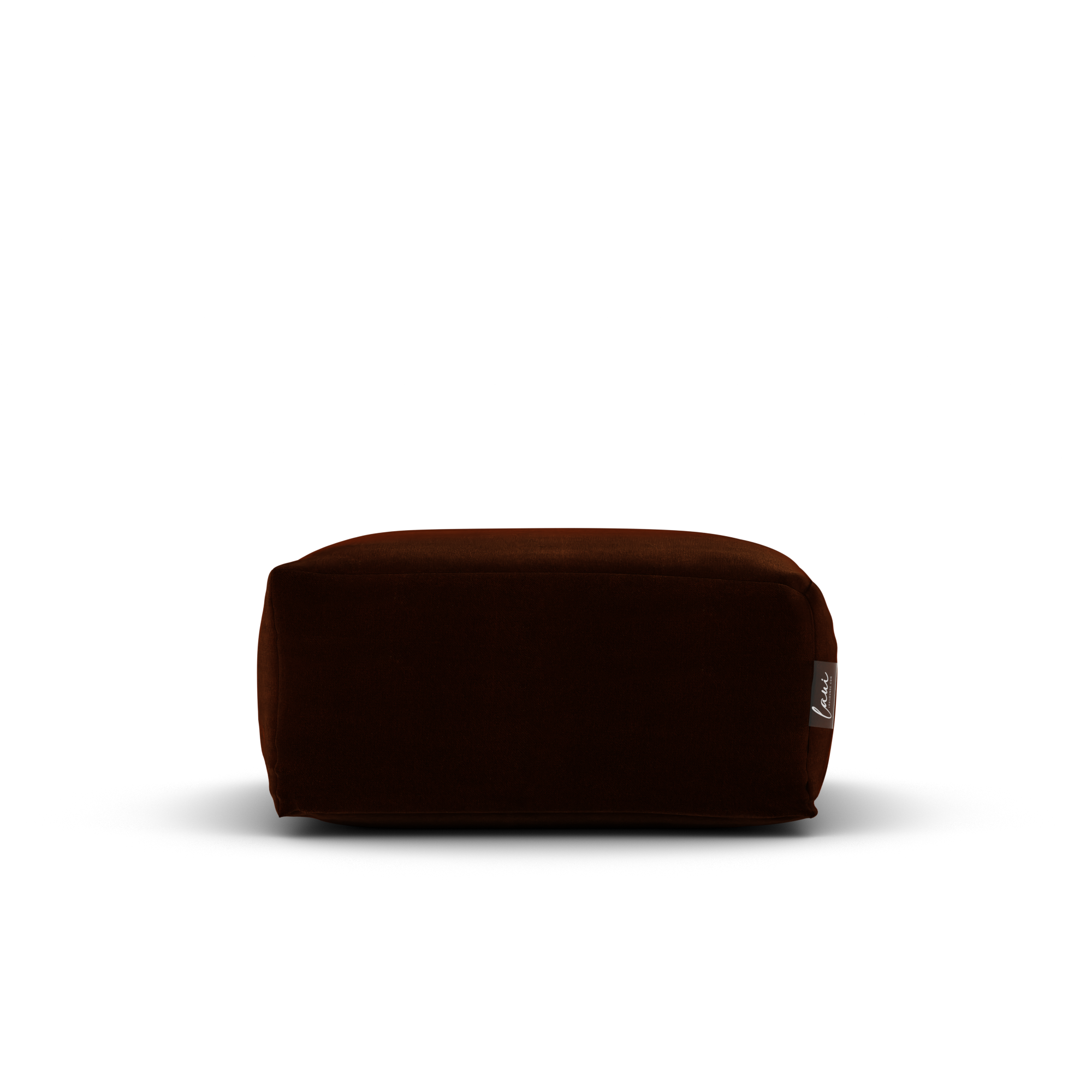 Vooraanzicht van de koperkleurige Velvet Square Pouf van Laui Lounge voor binnen