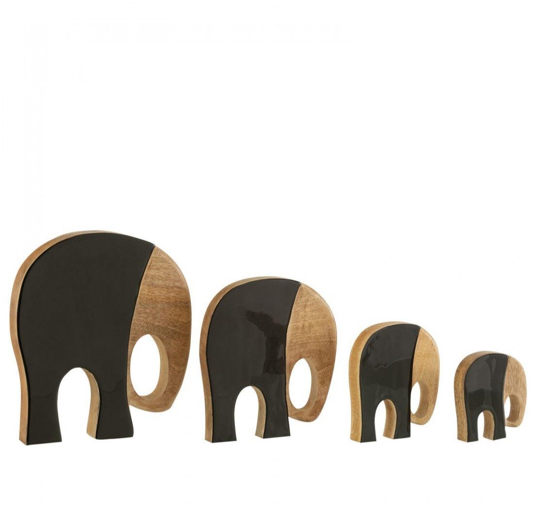 Vier Olifanten Mangohout Zwart/Donkerbruin Set van 4 - Beeld - J-Line - livinglovely.nl