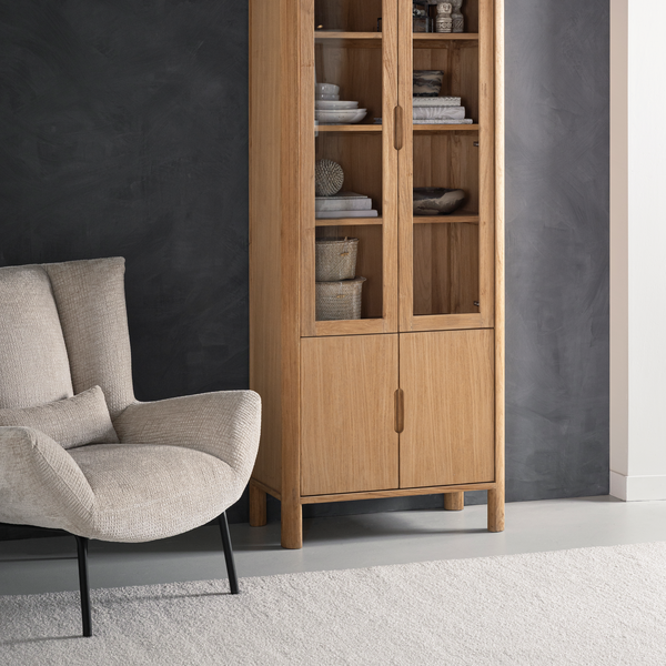 Vitrinekast Forte 210cm geborsteld teakhout DTP Home