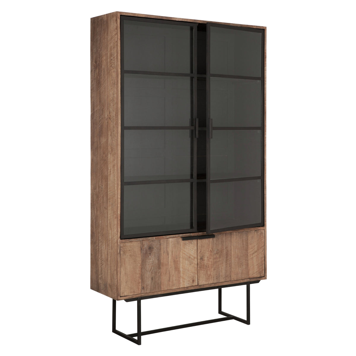 Odeon vitrinekast 210cm verweerd teak met zwart frame