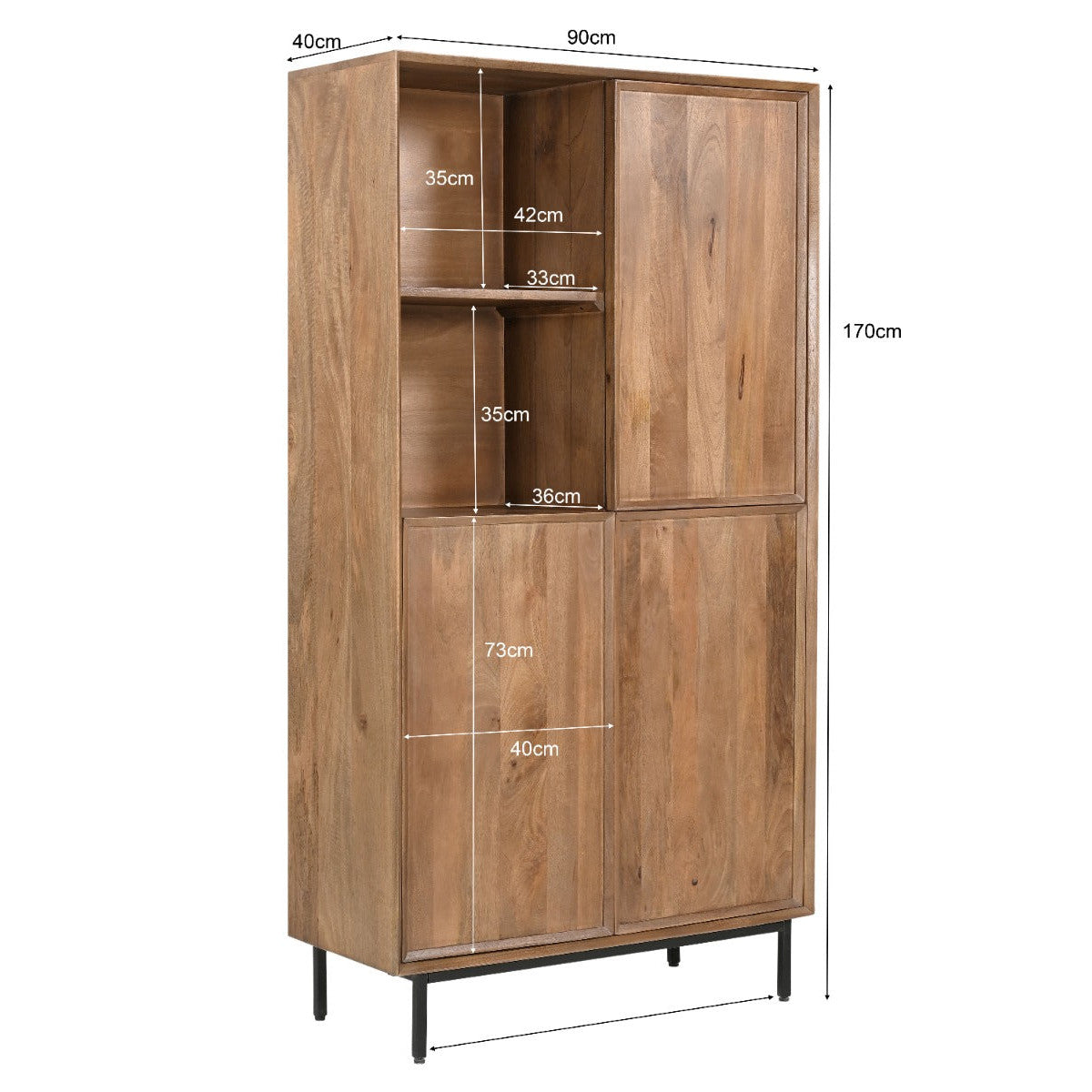 Vitrinekast Ravenstein Pecan 90cm van massief mangohout