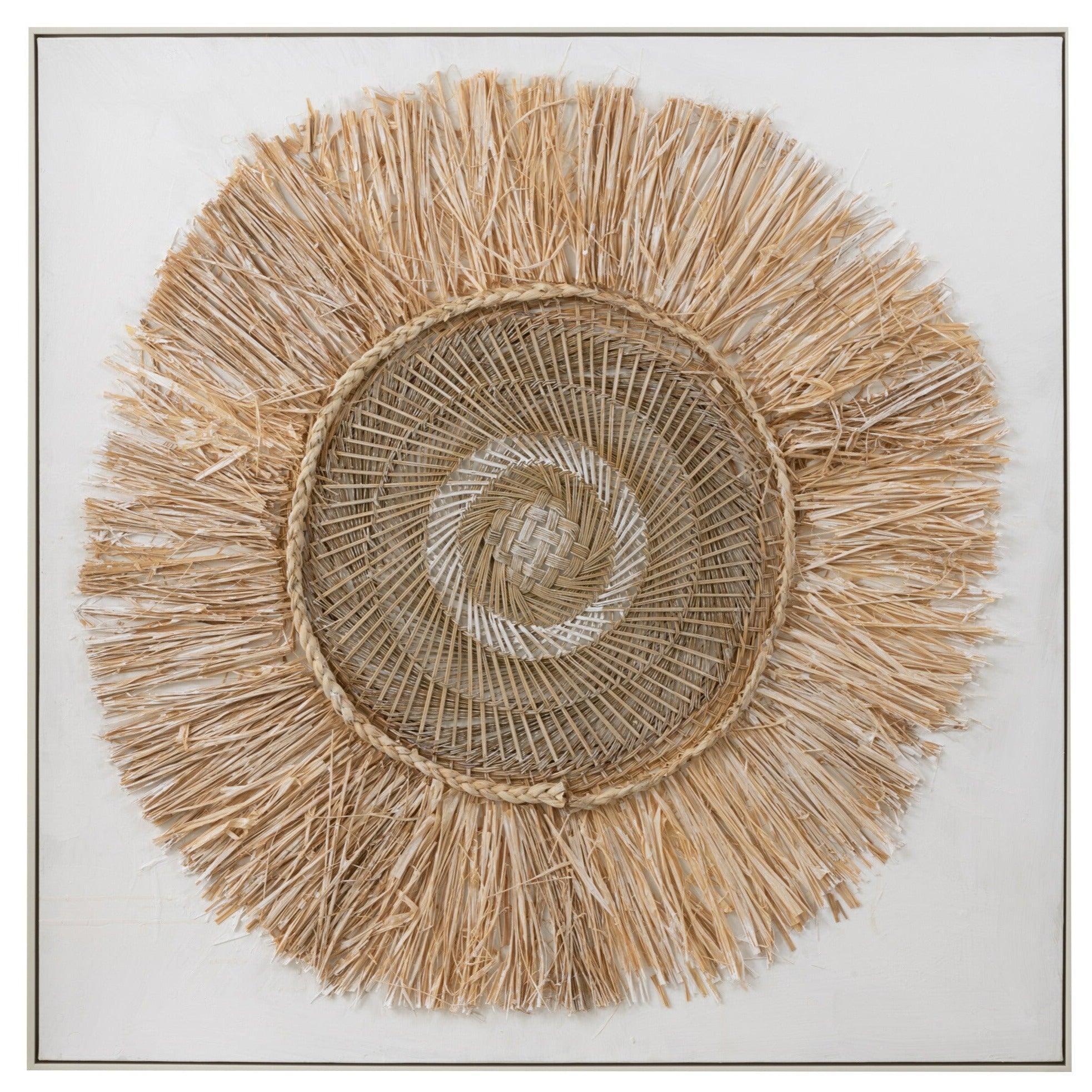 Wanddecoratie Ibiza Circle Canvas/Paint Cream/White Large - Schilderij - J-Line - livinglovely.nl