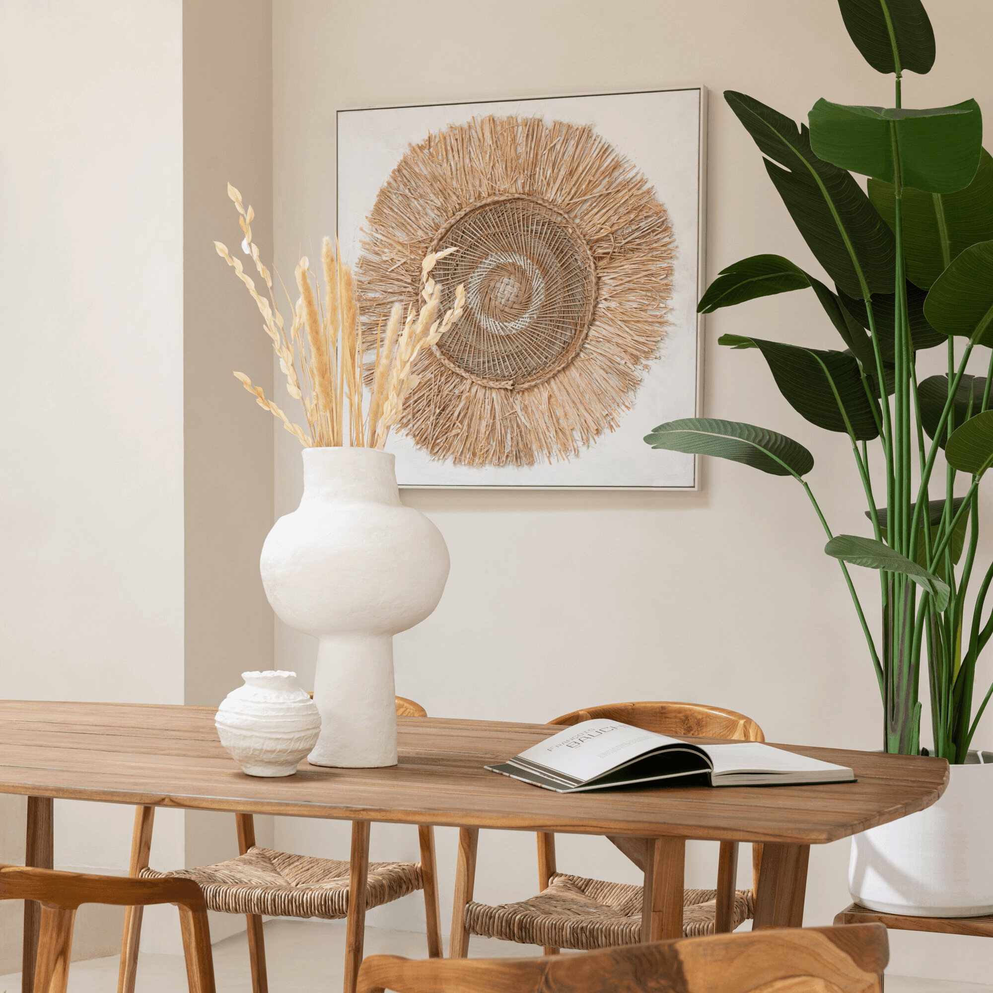 Wanddecoratie Ibiza Circle Canvas/Paint Cream/White Large - Schilderij - J-Line - livinglovely.nl