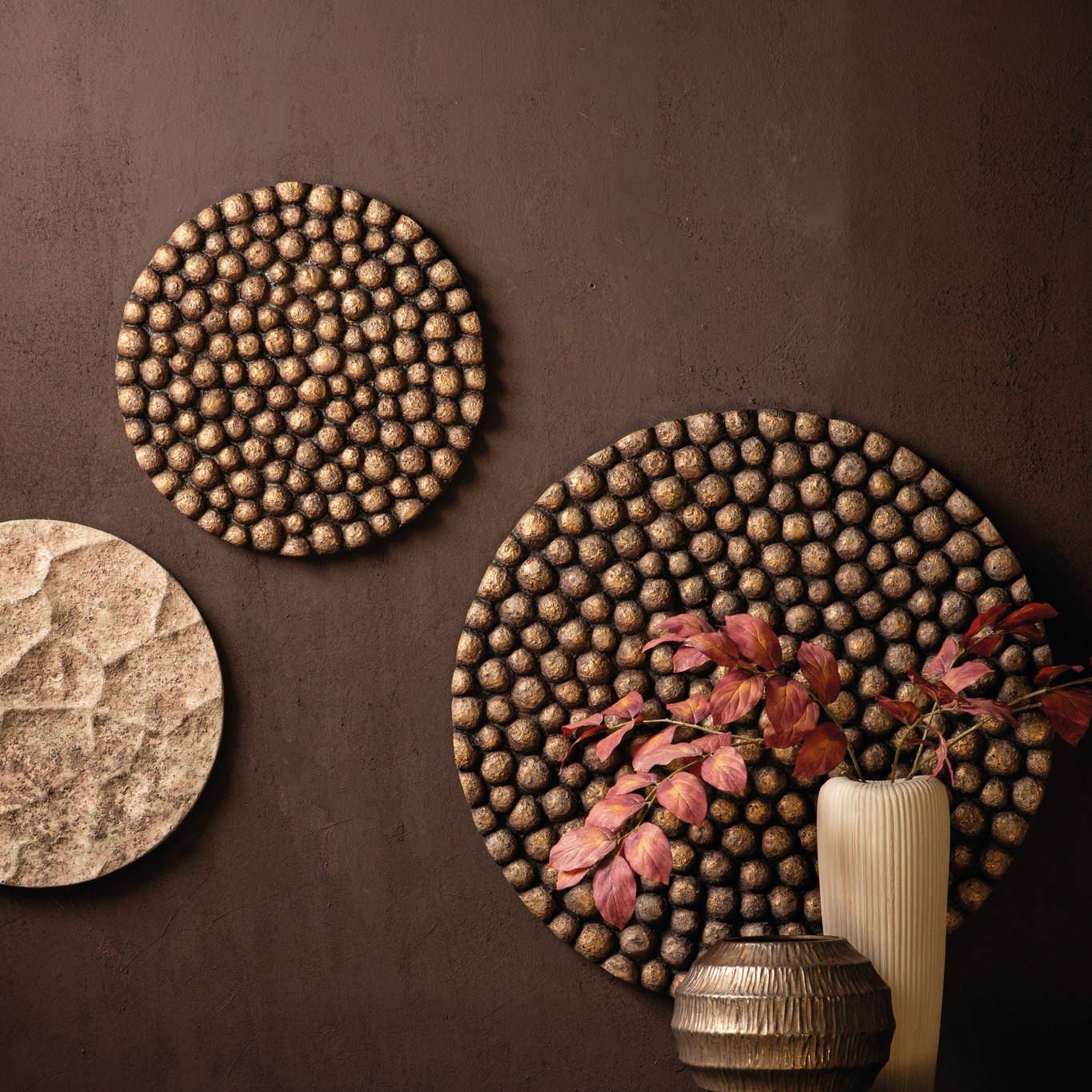 Wandpaneel Gen S - Ø50cm - Cement - Brons PTMD - Wandpaneel - PTMD - livinglovely.nl