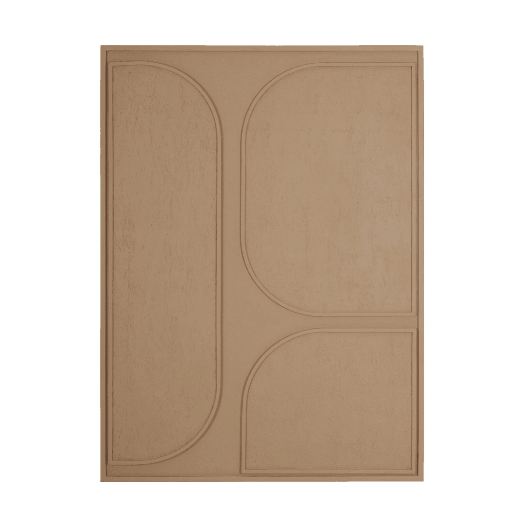 Wandpaneel Lorcan van MUST Living, ovaal paneel van gerecyclede boomschors in warme bruintinten op witte achtergrond