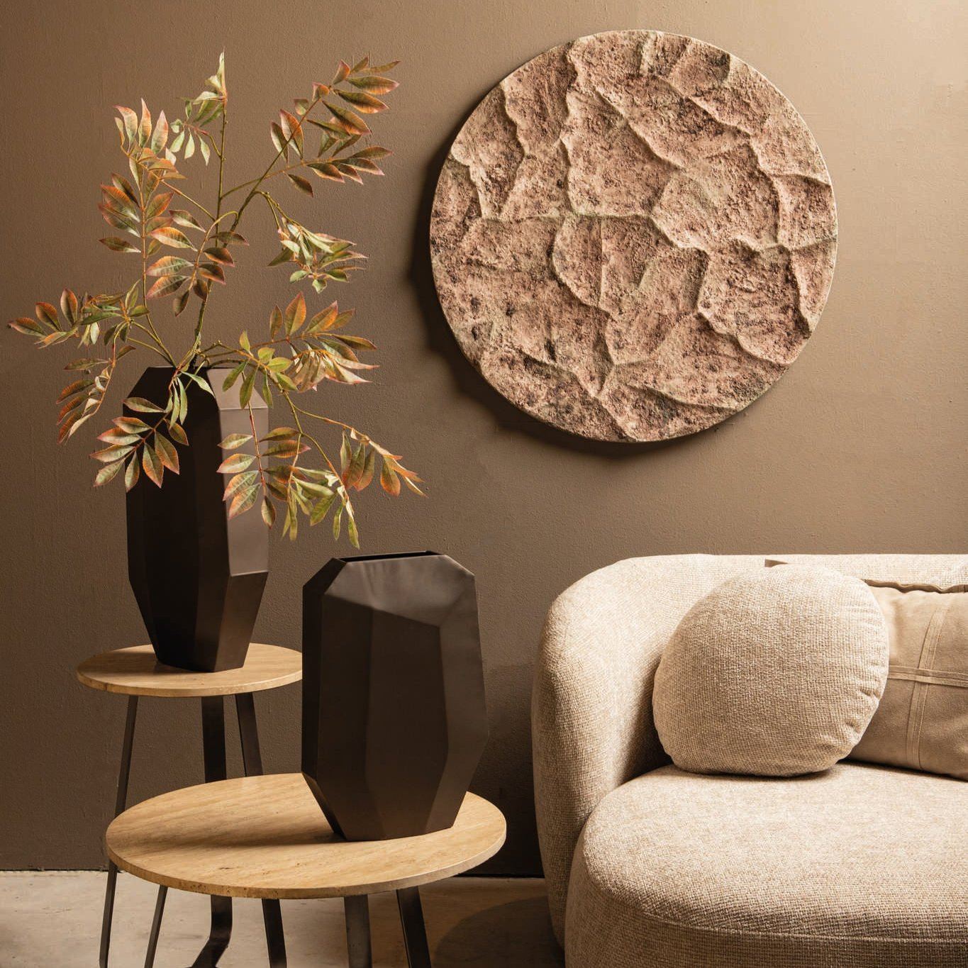 Wandpaneel Rafet L - Ø80cm - Cement - Grijs PTMD - Wandpaneel - PTMD - livinglovely.nl