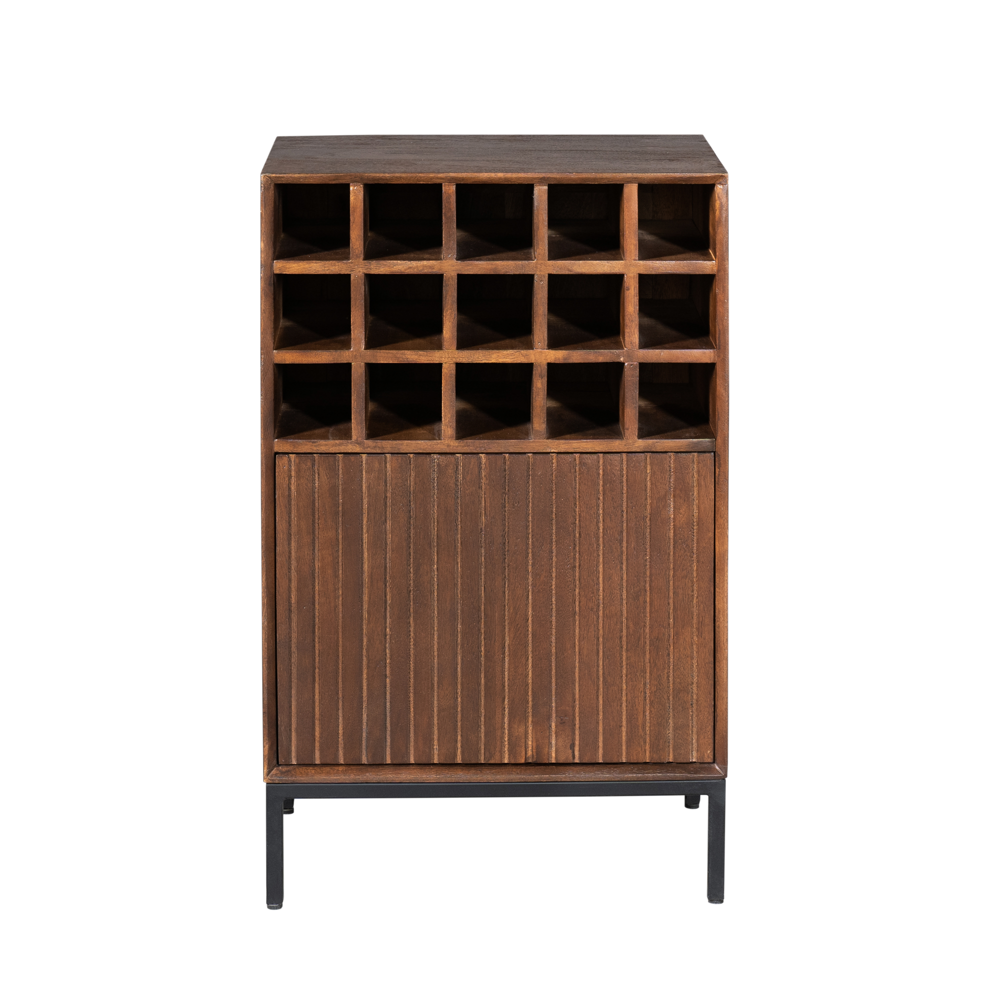 Wijnkast Madison van Starfurn in bruin mangohout met zwart metalen frame
