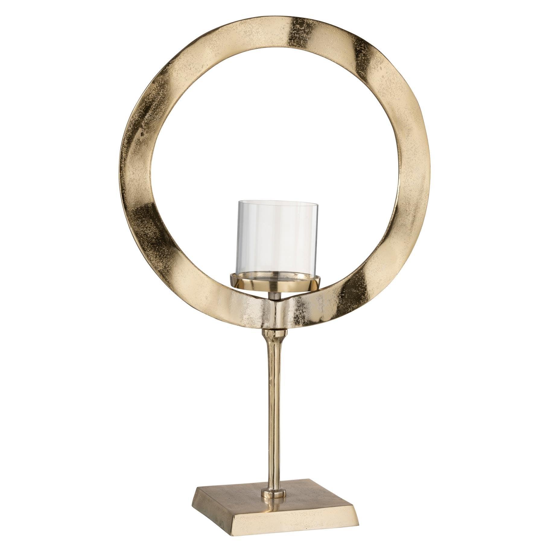 Windlicht Rond Voet Aluminium Goud Large - Windlicht - J-Line - livinglovely.nl