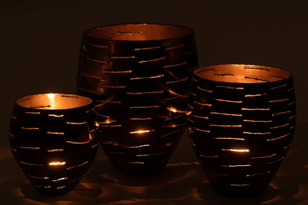 Windlichten Metaal Zwart Set van 3 - Kandelaar - J-Line - livinglovely.nl