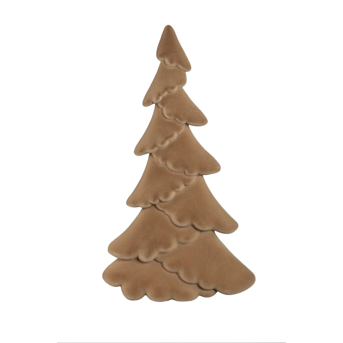Yule Kerstboom Ovaal Beige Large van PTMD, plat boombeeld met golvende takken in beige fluweel op witte achtergrond