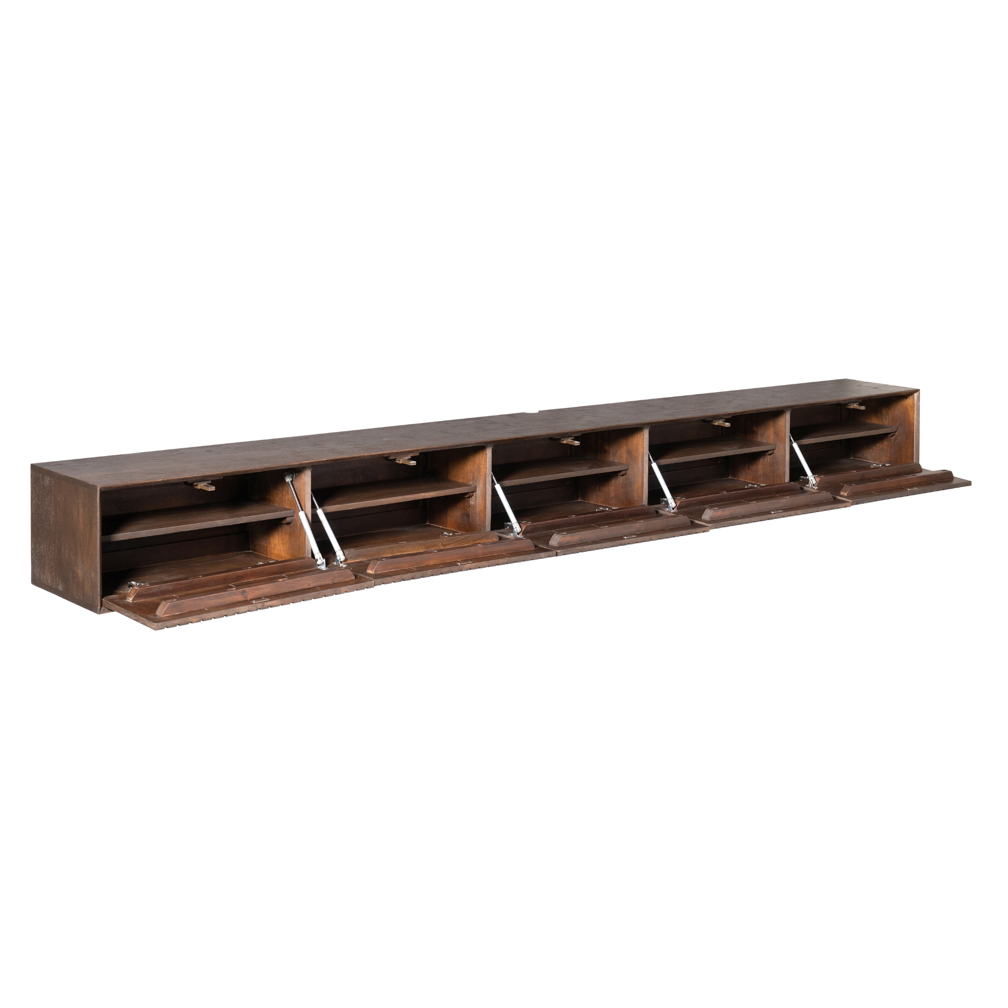 Zwevend Tv Meubel Madison Mangohout Bruin 280cm van Starfurn, zijaanzicht met 35 cm diepte