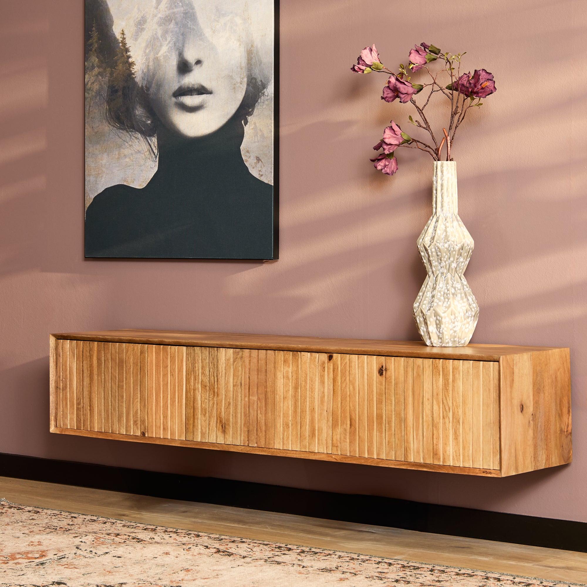 Zwevend tv meubel Madison van Starfurn in naturel mangohout, 160 cm breed