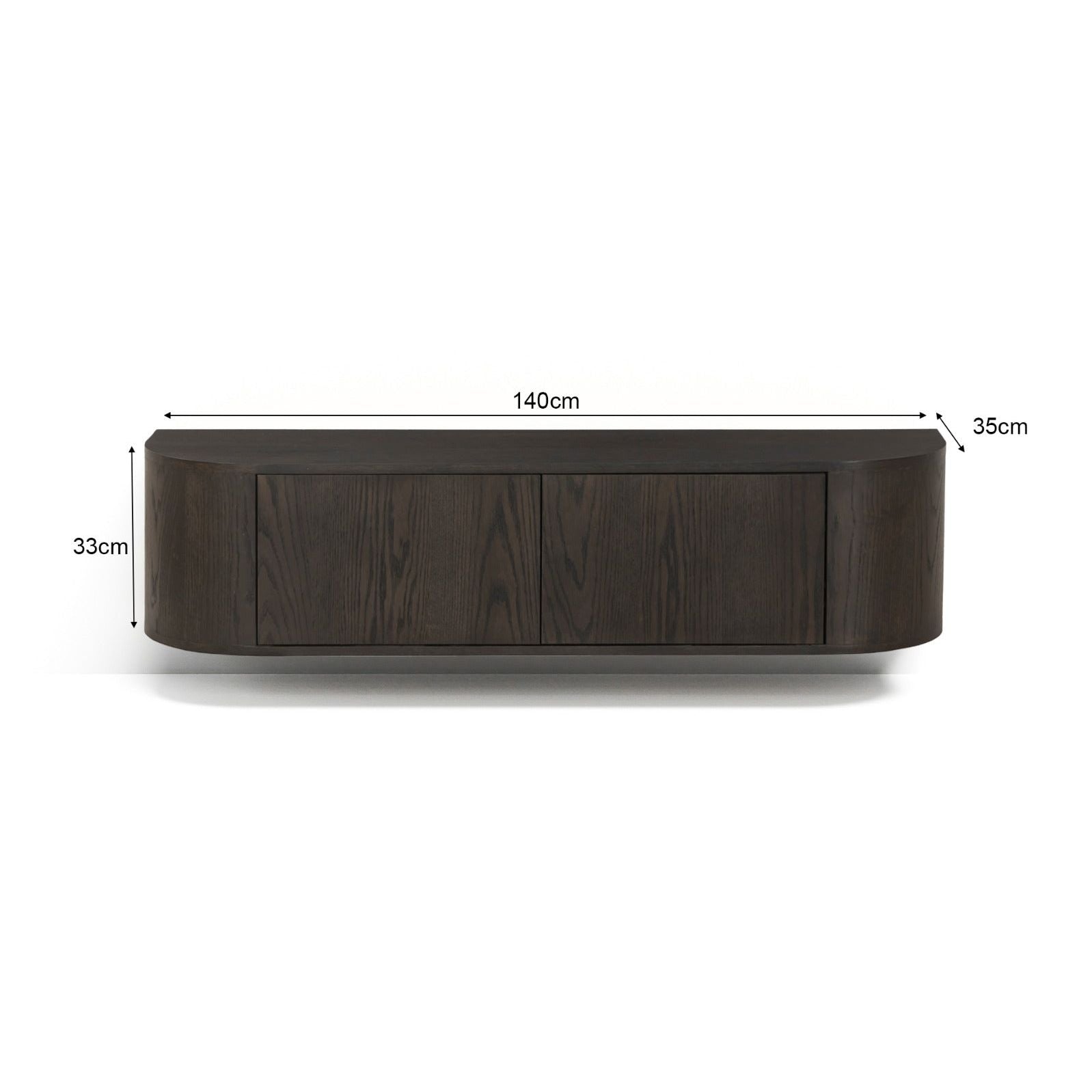 Afmetingen Zwevend TV-meubel Novero 140cm: L140cm x B35cm x H33cm