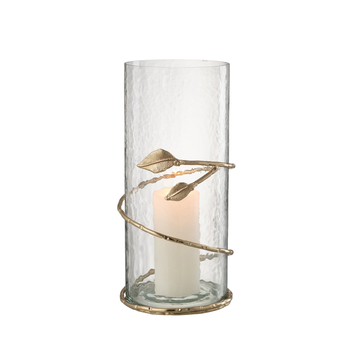 Glazen Windlicht met Gouden Bladeren Ø12.5x25cm J-Line