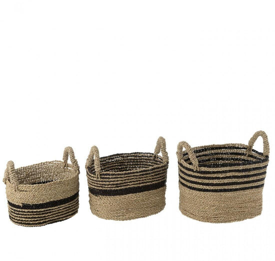 Manden Aline Raffia Zwart/Naturel Set van 3