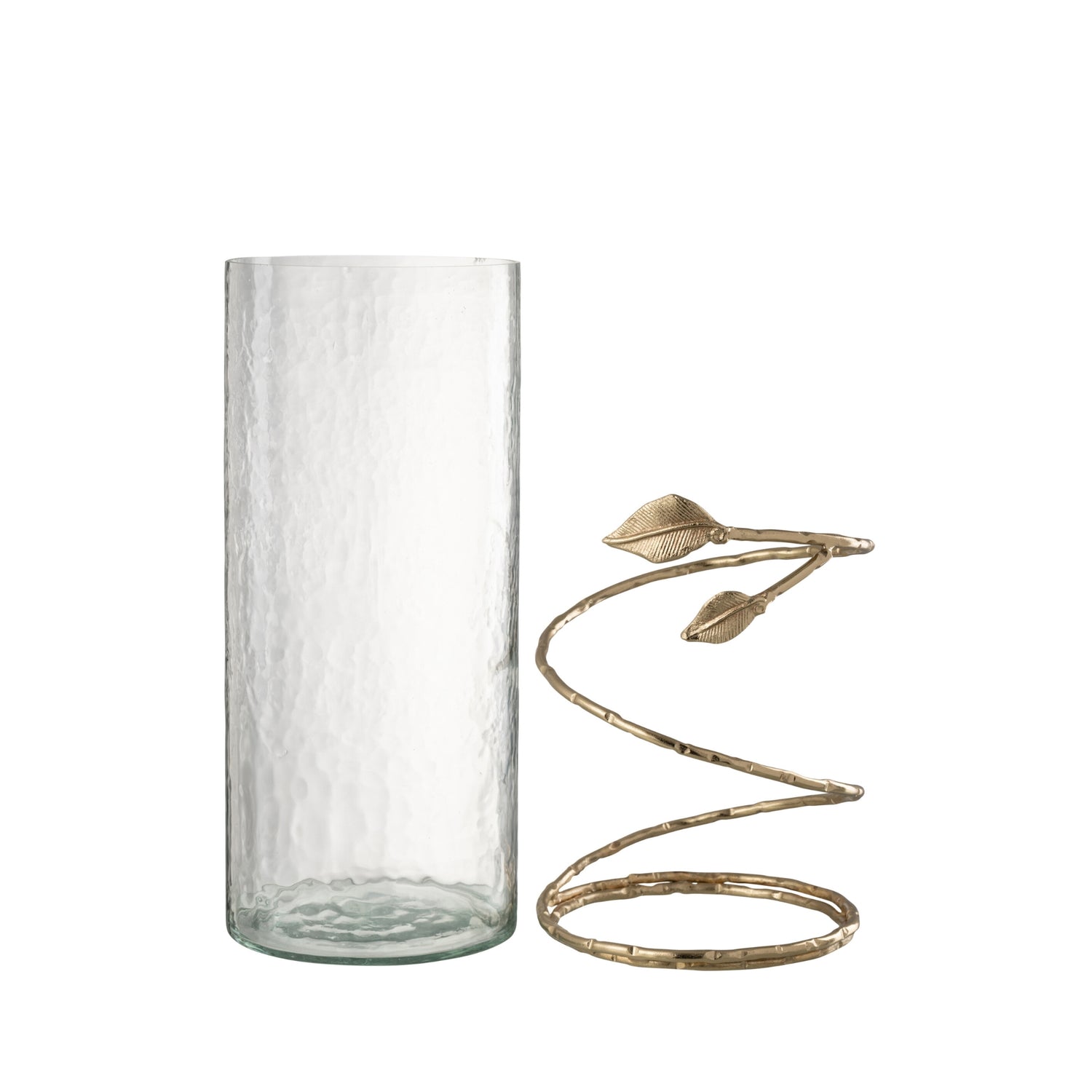 Glazen Windlicht met Gouden Bladeren Ø12.5x25cm J-Line