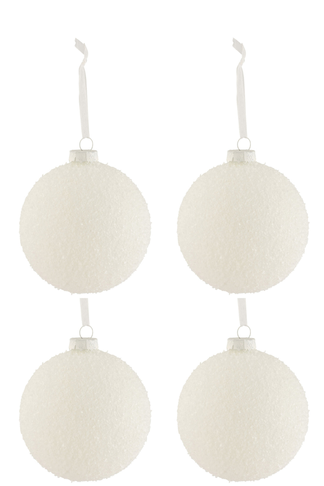 Doos Van 4 Kerstballen Besneeuwd Glas Wit Large J-Line